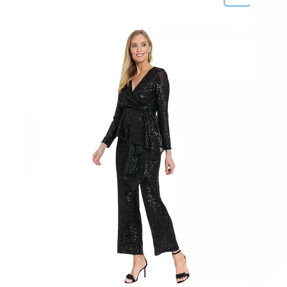 Muse Black Sequin Separates with Tie Waist Top and Elastic Waist Pants